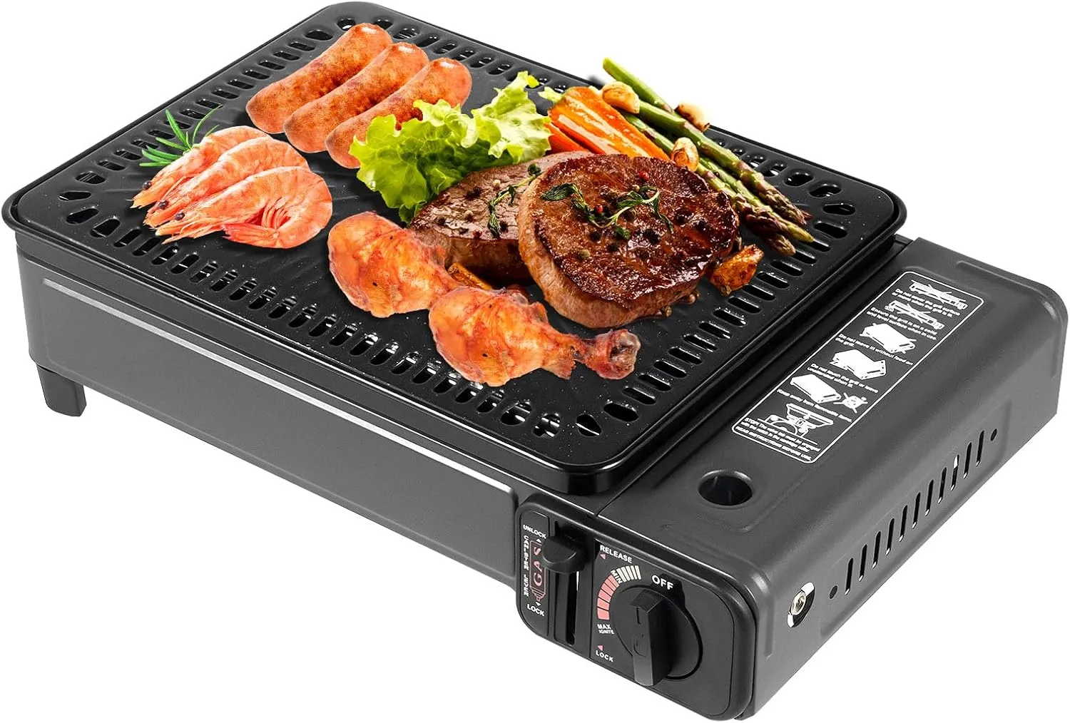 Gas Grill Portable Butane Stove, Outdoor Cooking BBQ Grill, Butane Gas Stove, with Grilling Net Carry Case, for Camping Traveling, Etc