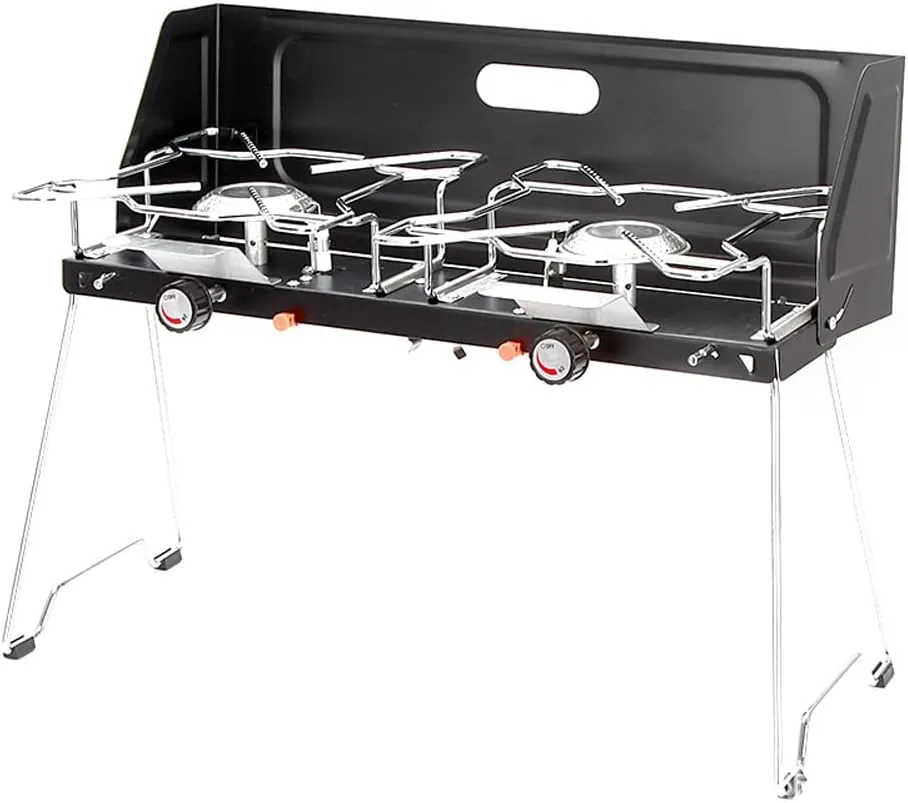 Gases Stove Double Burner Camp with Foldable Legs Stand Windscreen for Cooking Camping Picnic BBQ