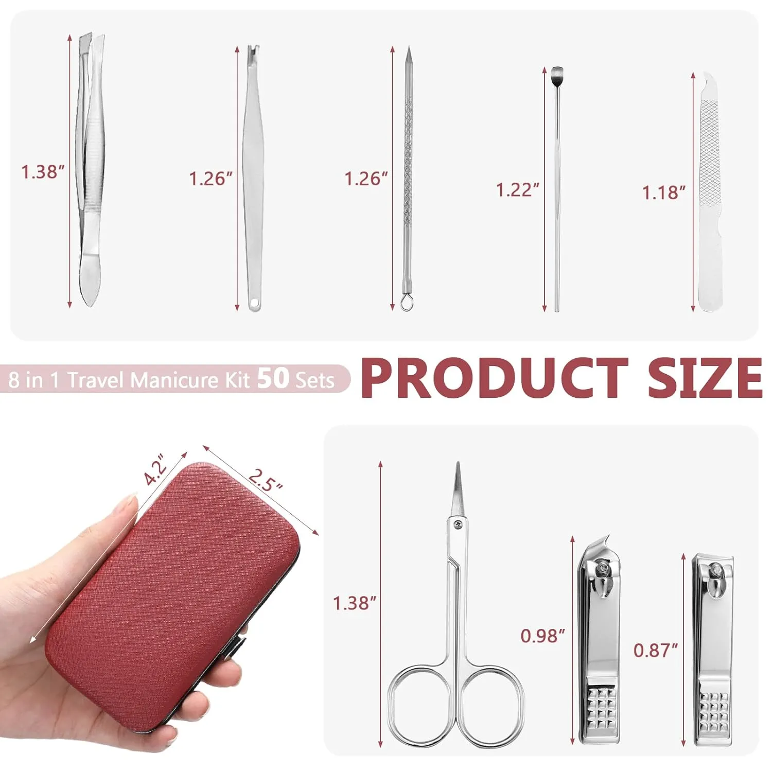 Geosar 50 Set Travel Manicure Kit Nail Clippers Pedicure Professional Nail Care Tools Stainless Steel Grooming Nail Set with Portable Travel Case Gifts for Family(Red)