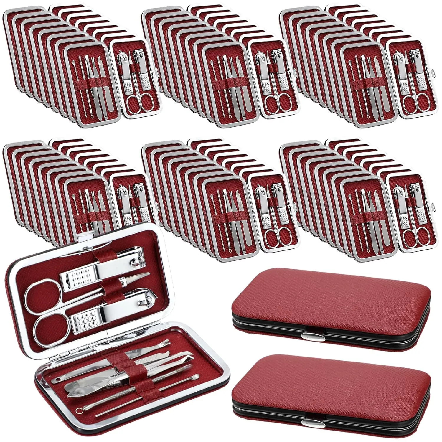 Geosar 50 Set Travel Manicure Kit Nail Clippers Pedicure Professional Nail Care Tools Stainless Steel Grooming Nail Set with Portable Travel Case Gifts for Family(Red)