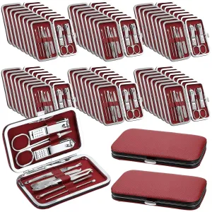 Geosar 50 Set Travel Manicure Kit Nail Clippers Pedicure Professional Nail Care Tools Stainless Steel Grooming Nail Set with Portable Travel Case Gifts for Family(Red)