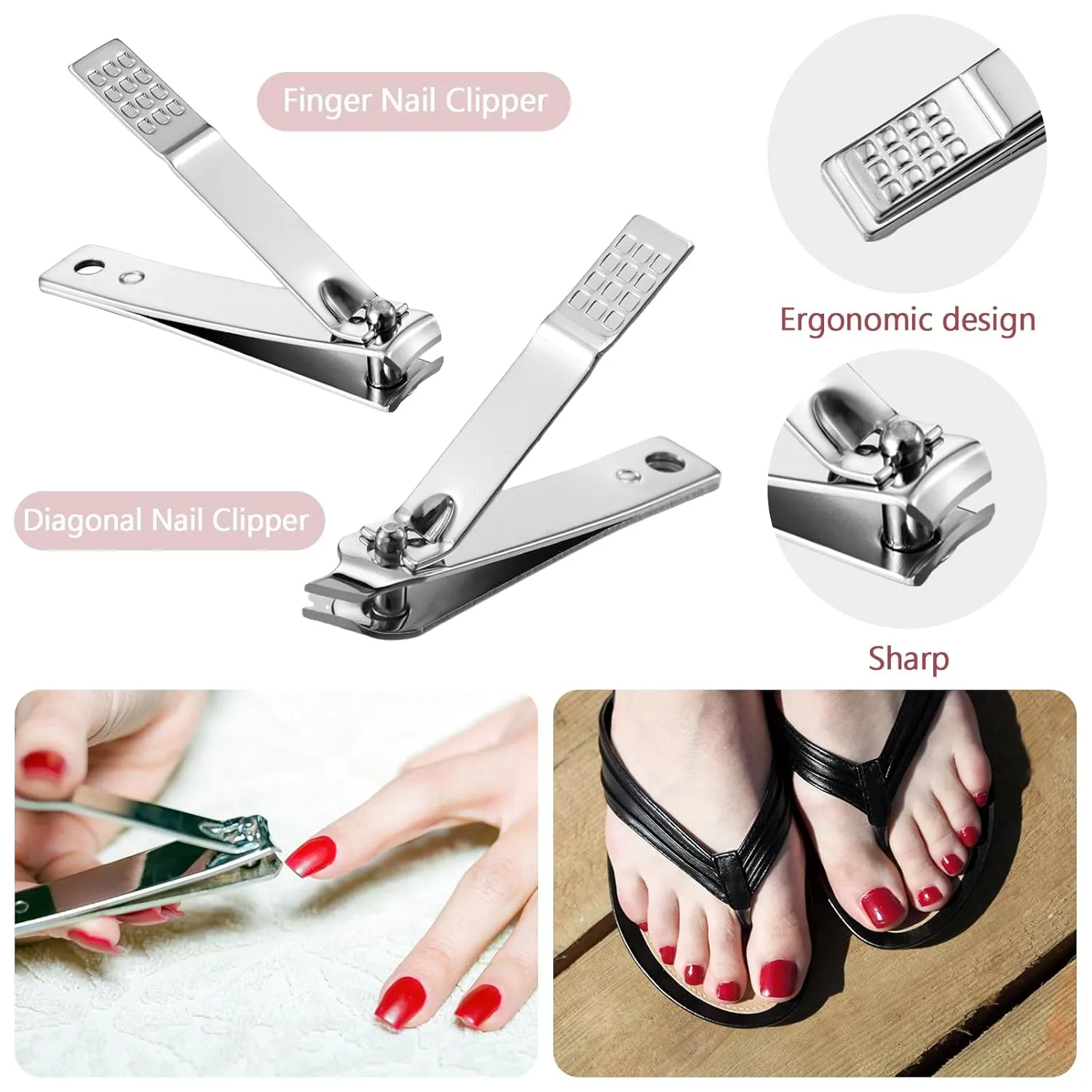 Geosar 50 Set Travel Manicure Kit Nail Clippers Pedicure Professional Nail Care Tools Stainless Steel Grooming Nail Set with Portable Travel Case Gifts for Family(Red)