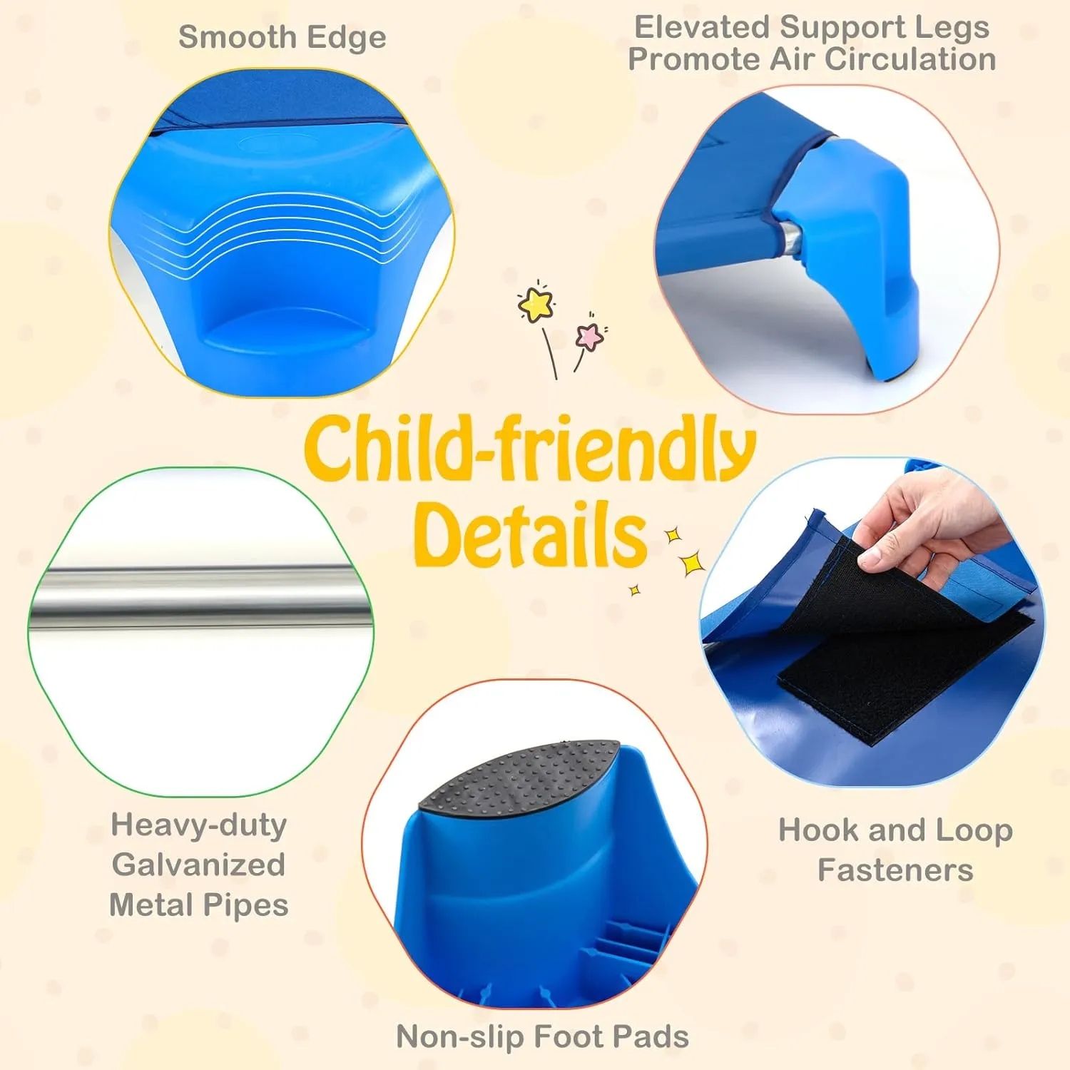 Giantex Stackable Daycare Cots for Sleeping, 53" L x 24" W Portable Nap Cots for Kids and Toddlers w/Easy Lift Corners, Space-Saving Toddler Bed for Preschool Classroom Pet Daycare, Pack of 6, Blue