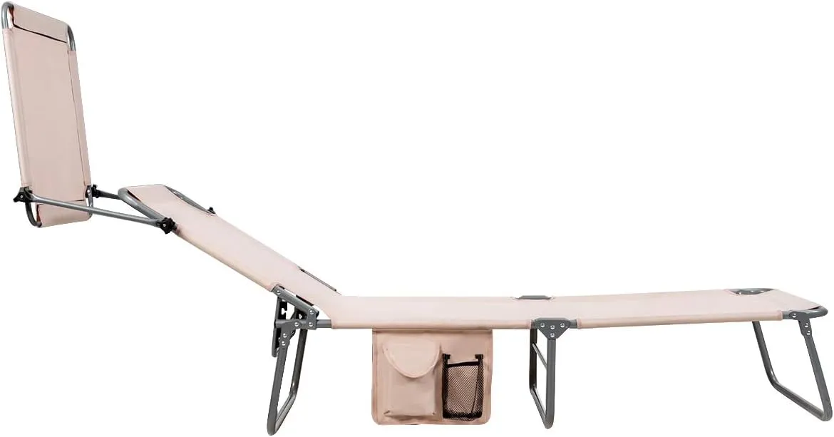 Giantex Tanning Chair, Patio Chaise Lounge Chair with 5 Adjustable Position, Shade Canopy, Storage Pocket, Camping Cot, Outdoor Sunbathing Recliner for Poolside, Lawn Folding Beach Chairs(1, Beige)