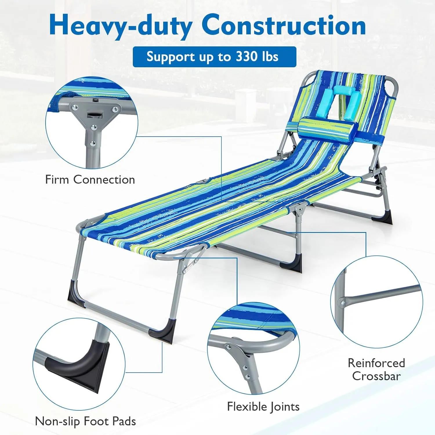 Giantex Tanning Chair with Face Arm Hole, Washable Pillow, Side Pocket, Carry Handle, Adjustable Pool Lounger, Folding Lounge Chair for Outdoor, Patio, Lawn, Beach, Poolside, Outside