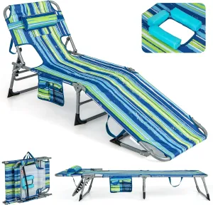 Giantex Tanning Chair with Face Arm Hole, Washable Pillow, Side Pocket, Carry Handle, Adjustable Pool Lounger, Folding Lounge Chair for Outdoor, Patio, Lawn, Beach, Poolside, Outside