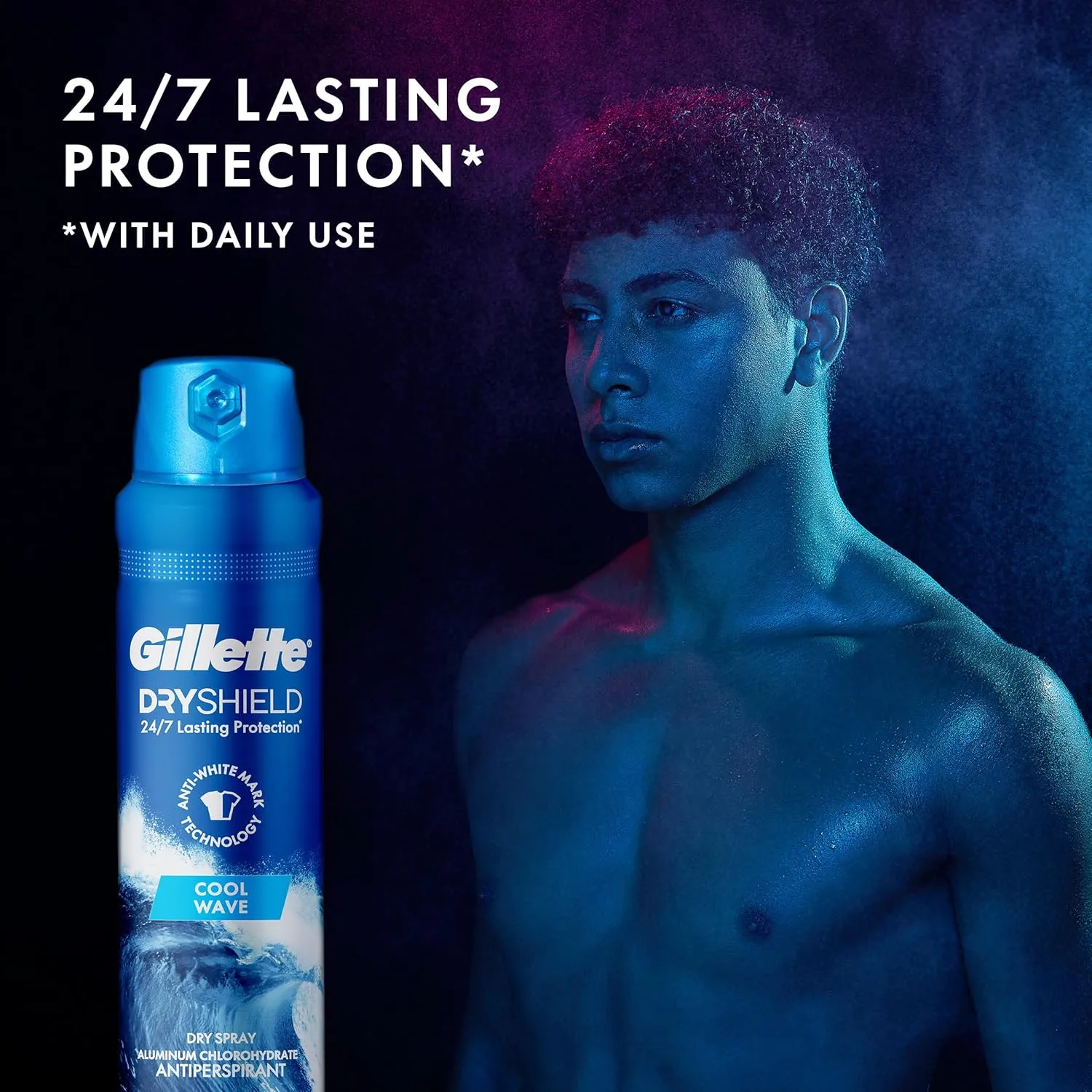 Gillette Dry Spray Antiperspirant and Deodorant for Men, 24/7 Sweat & Odor Protection, Anti-White Mark Technology, Cool Wave Scent, 4.3 oz (Pack of 3)