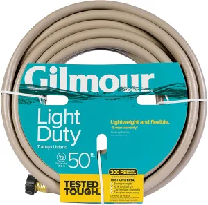 Gilmour 5/8" x 50' Light Duty Water Hose, Flexible Garden Hose for Vegetable Gardens, Flower Beds, and Lawn Sprinklers, Tan
