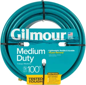 Gilmour Medium Duty 5/8" x 100' Garden Hose, Flexible and Kink Resistant Outdoor Hose, Blue