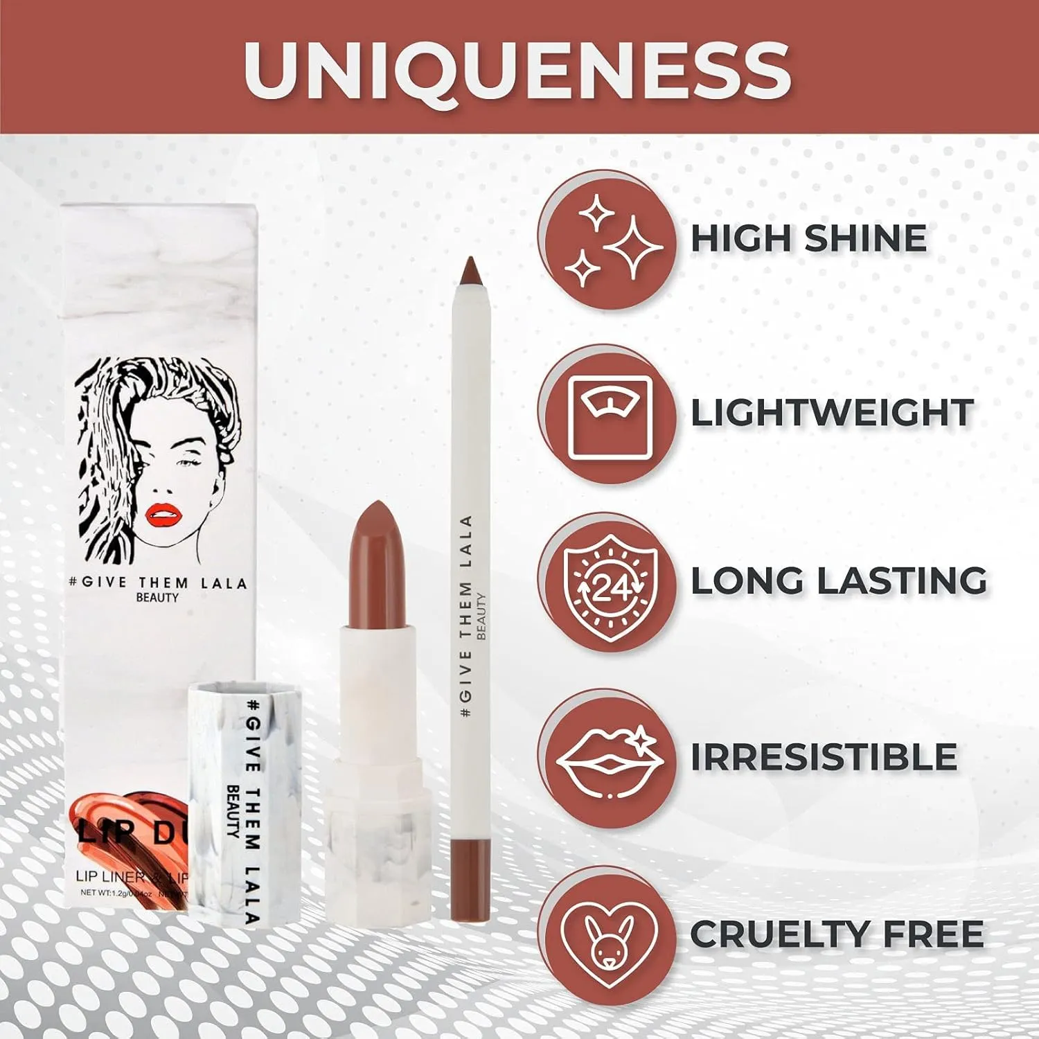 GIVE THEM LALA Lip Liner and Lipstick Set - BUBBA Lip Kit For Long Lasting, Moisturizing Wear- All Day Lipstick and Liner with Silky Smooth Finish - Cruelty-Free Lip Makeup (Bubba Lip)
