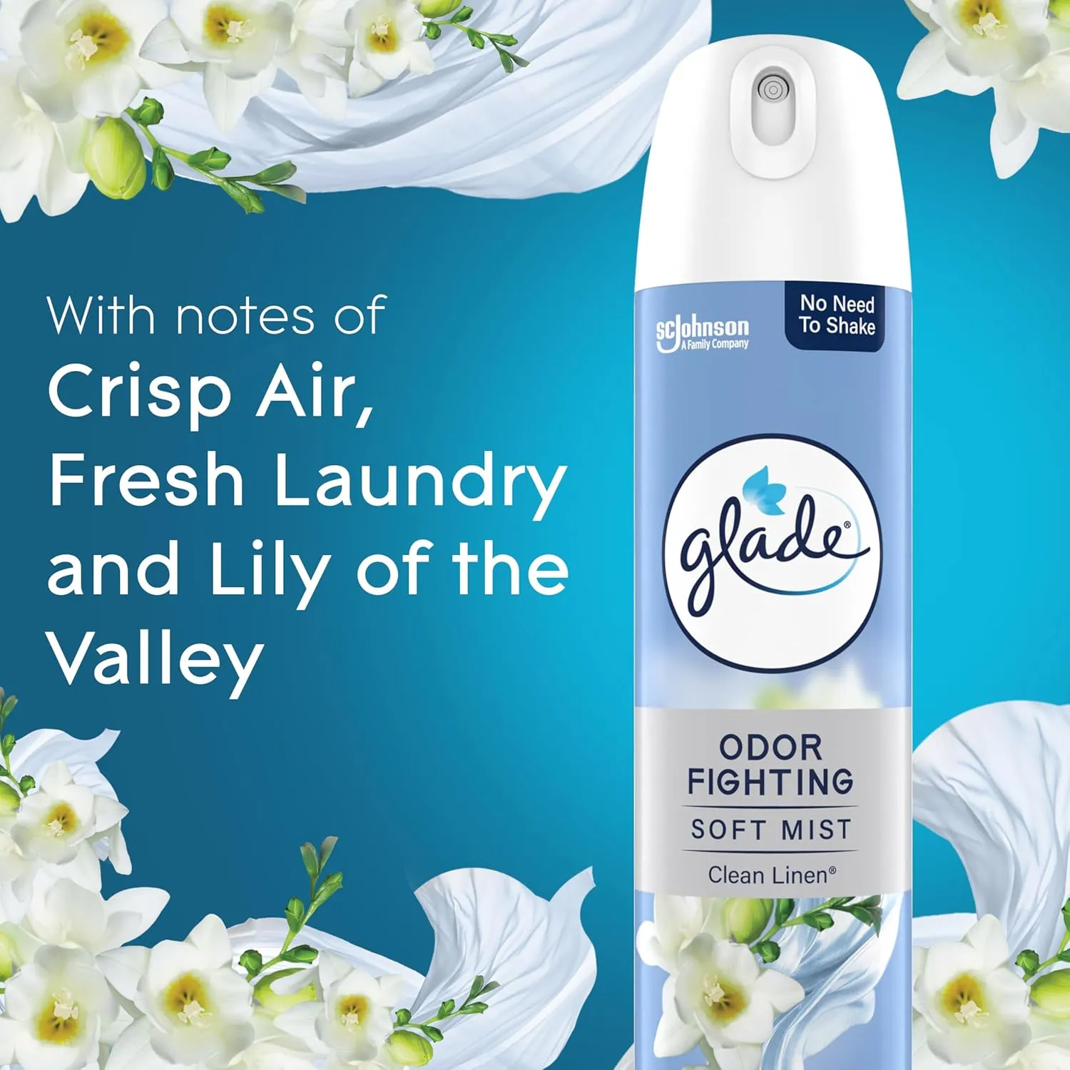 Glade Air Freshener Room Spray, Clean Linen Scent, Odor Fighting to Deliver Long Lasting Freshness, 8 Oz, 6 Count