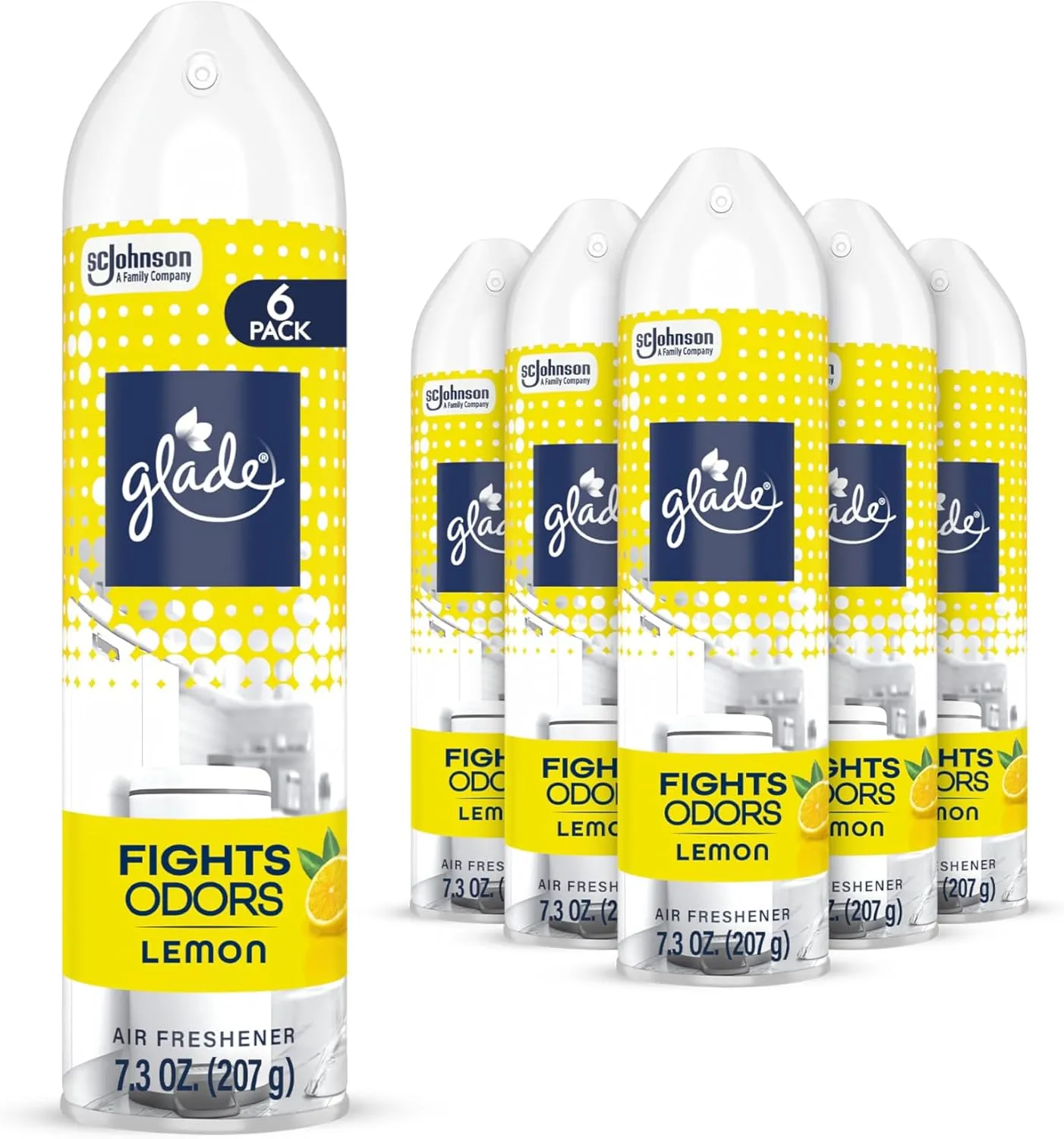Glade Air Freshener Room Spray, Lemon, Odor Fighting to Deliver Long Lasting Freshness, 7.3 Oz, 6 Count
