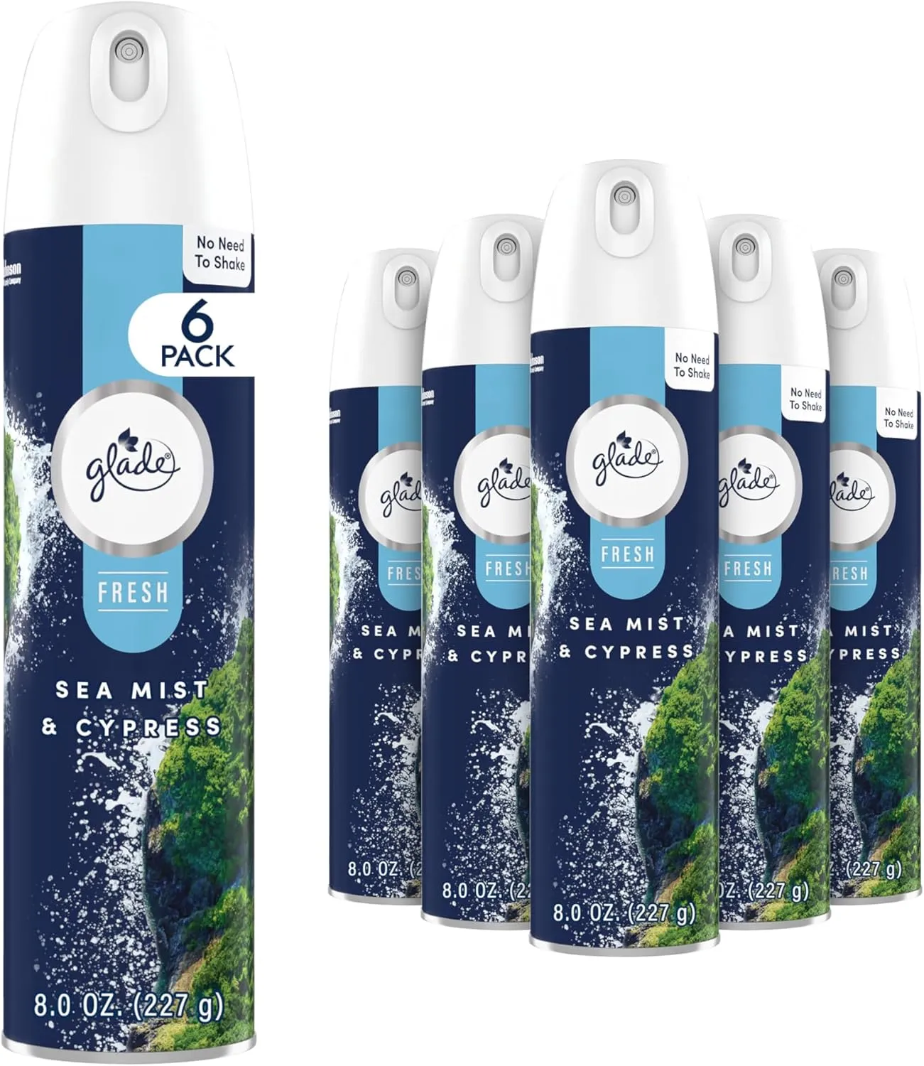 Glade Air Freshener Room Spray, Sea Mist & Cypress, Odor Fighting to Deliver Long Lasting Freshness, 8 Oz, 6 Count