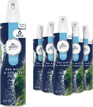 Glade Air Freshener Room Spray, Sea Mist & Cypress, Odor Fighting to Deliver Long Lasting Freshness, 8 Oz, 6 Count