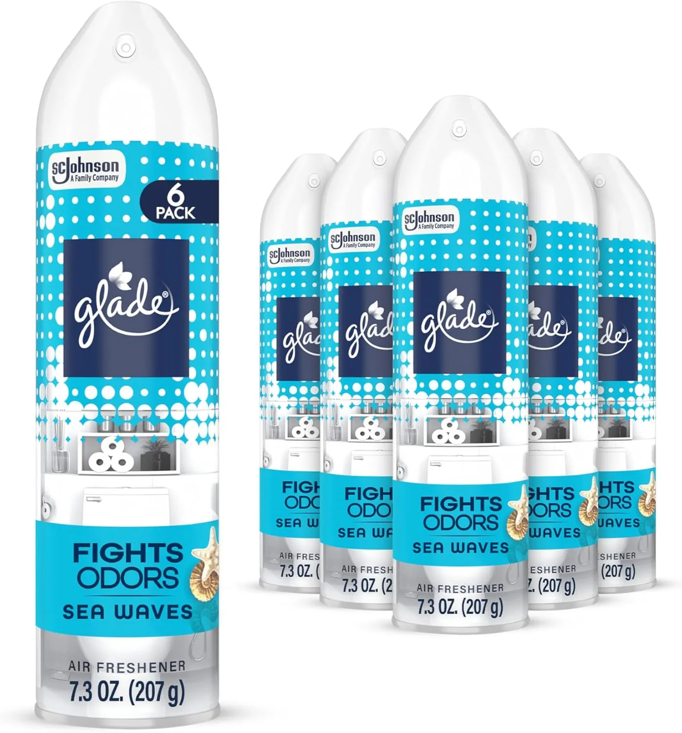 Glade Air Freshener Room Spray, Sea Waves, Odor Fighting to Deliver Long Lasting Freshness, 7.3 Oz, 6 Count
