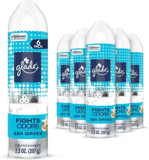 Glade Air Freshener Room Spray, Sea Waves, Odor Fighting to Deliver Long Lasting Freshness, 7.3 Oz, 6 Count