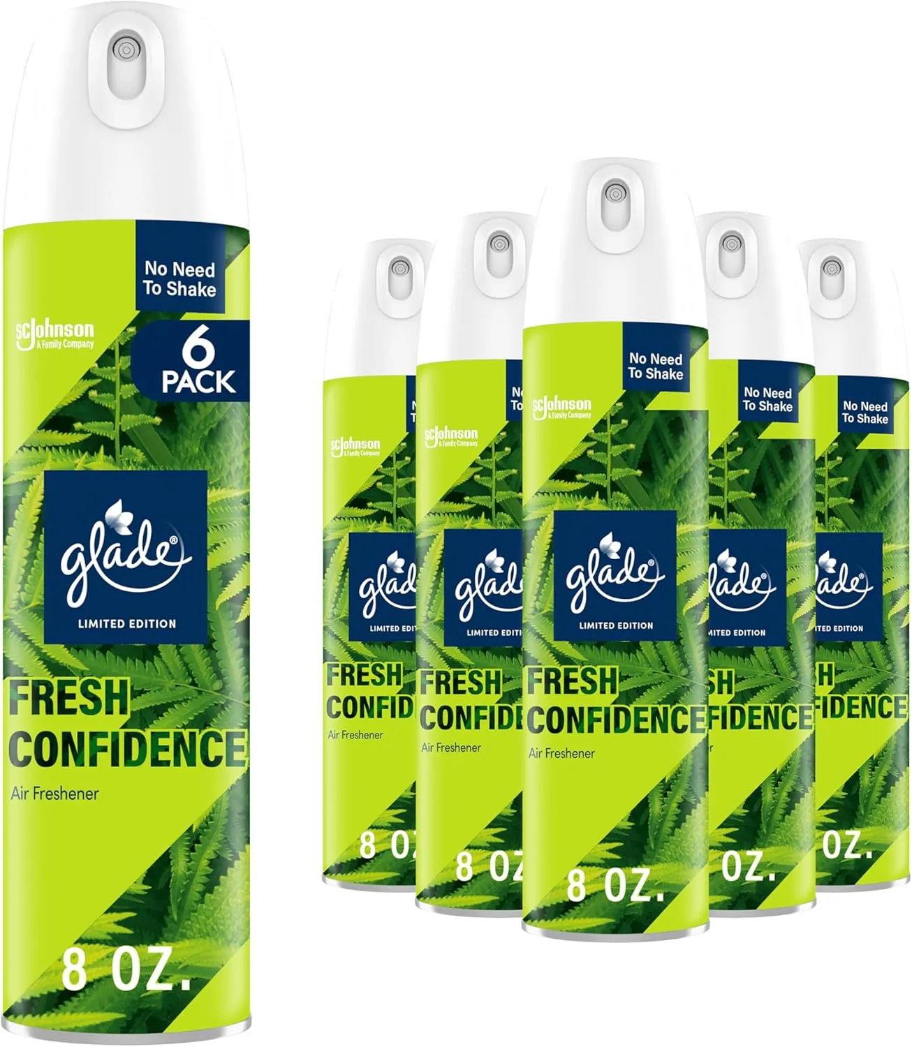 Glade Air Freshener Spray, Fresh Confidence Limited Edition, Fragrance Infused with Essential Oils, 100% Natural Propellent, 8 oz, Pack of 6