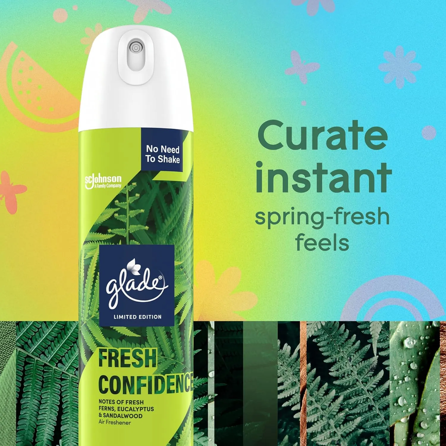 Glade Air Freshener Spray, Fresh Confidence Limited Edition, Fragrance Infused with Essential Oils, 100% Natural Propellent, 8 oz, Pack of 6