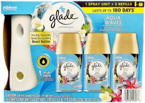 Glade, Automatic Spray Air Freshener 1 Holder   3 Refills - Aqua Wves - 18.6 Ounce