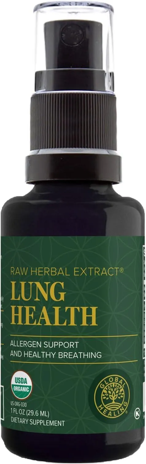 Global Healing Organic Lung Health Supplement - Herbal Nasal Decongestant Spray for Lung Cleanse, Respiratory Support and Mucus Relief To Breath Easy - Normal Nose Allergy and Sinus Defense - 1 Fl Oz