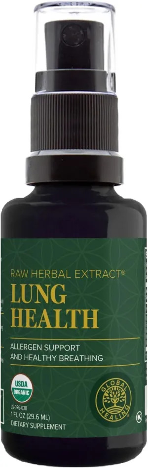 Global Healing Organic Lung Health Supplement - Herbal Nasal Decongestant Spray for Lung Cleanse, Respiratory Support and Mucus Relief To Breath Easy - Normal Nose Allergy and Sinus Defense - 1 Fl Oz
