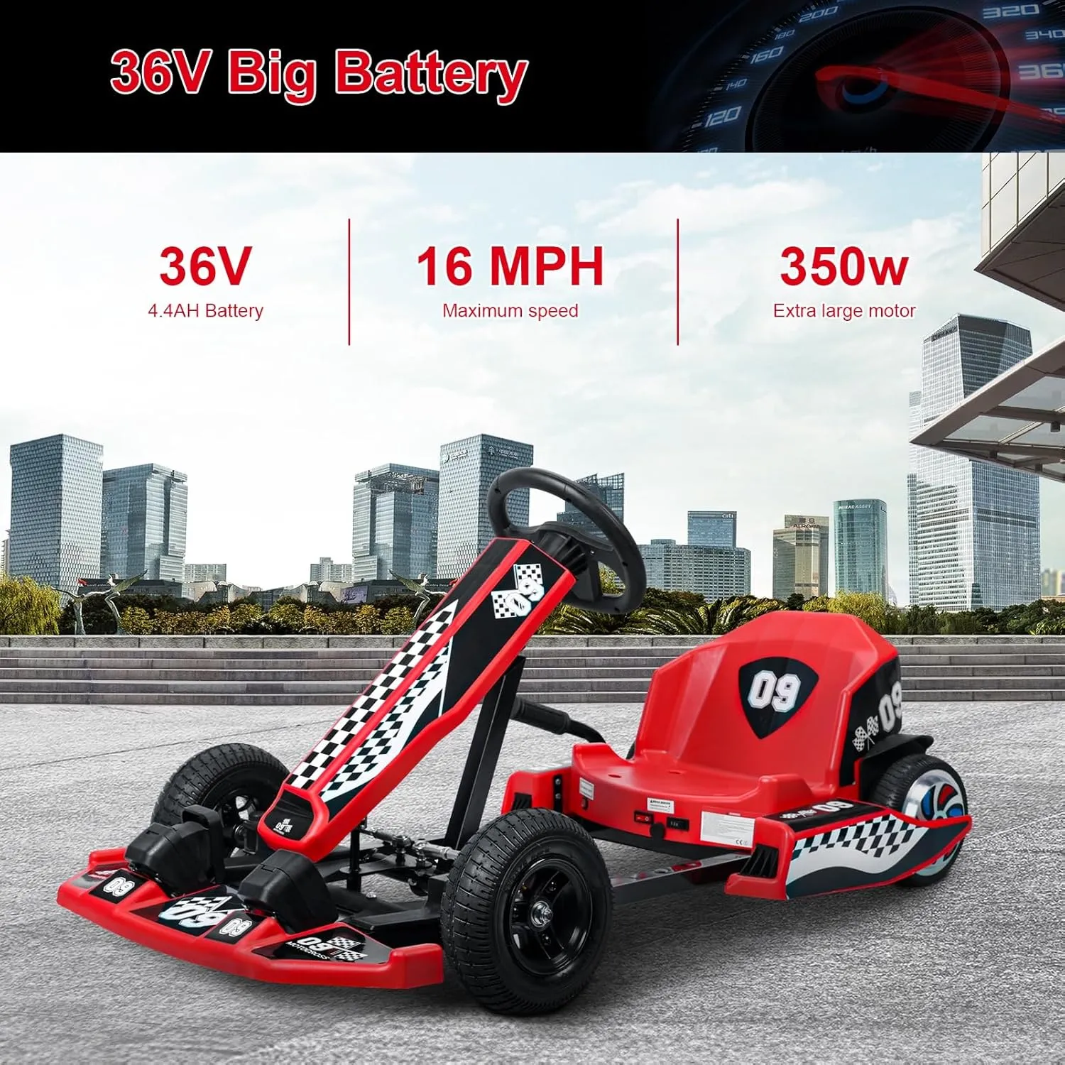 Go Kart 36V Electric Drift Kart Car with Adjustable Seat 16 MPH Child Electric Drift Go-Kart 350W Powerful Motor Outdoor Ride on Toy Drift/Sport Mode High-Speed Racing and Immersive Gaming