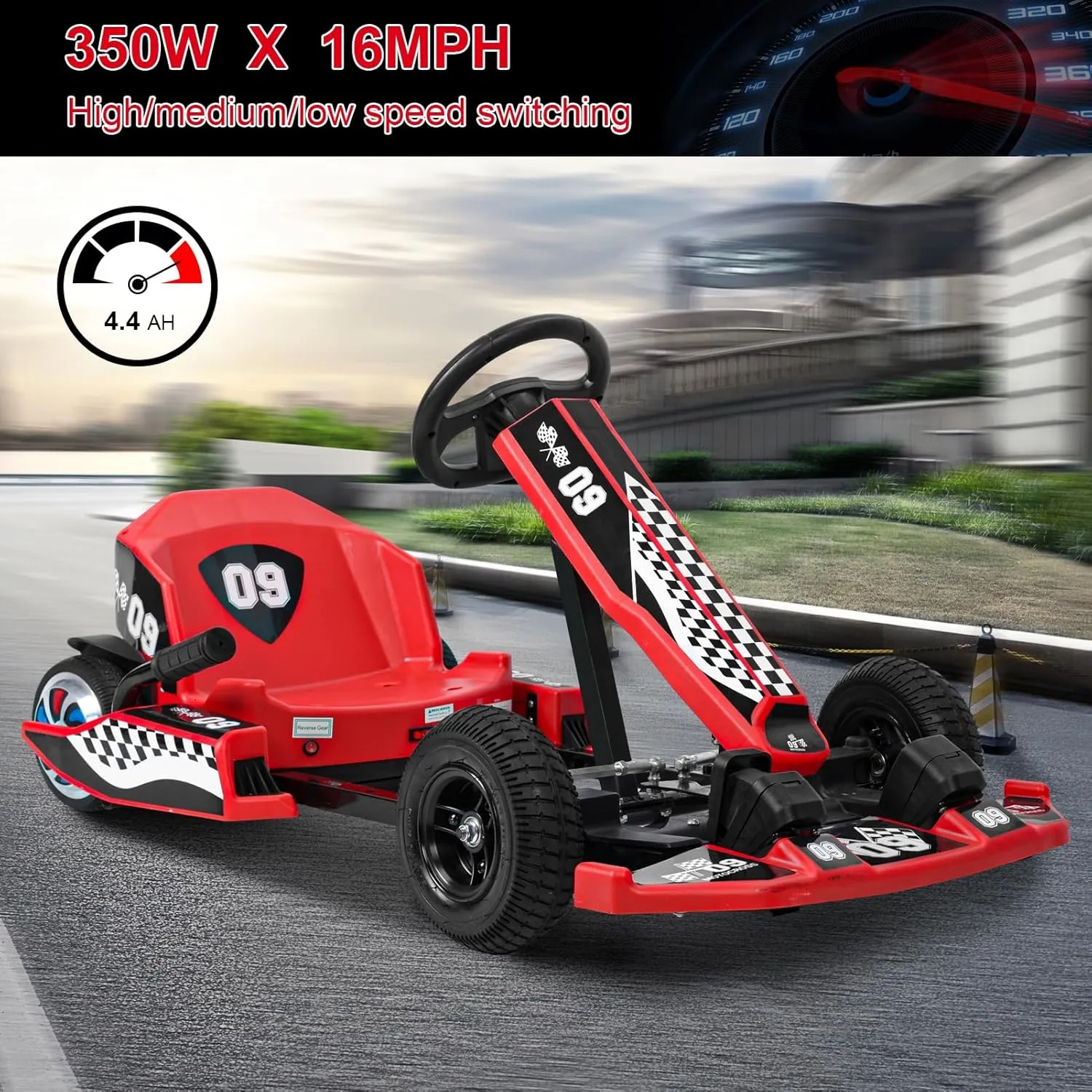 Go Kart 36V Electric Drift Kart Car with Adjustable Seat 16 MPH Child Electric Drift Go-Kart 350W Powerful Motor Outdoor Ride on Toy Drift/Sport Mode High-Speed Racing and Immersive Gaming