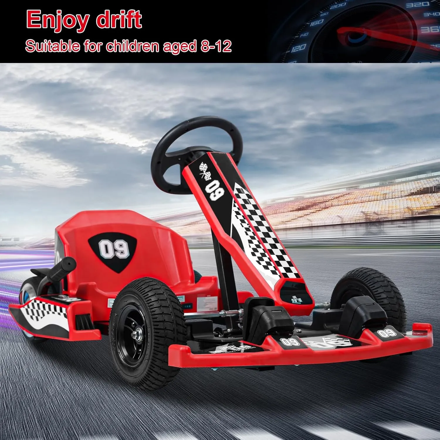 Go Kart 36V Electric Drift Kart Car with Adjustable Seat 16 MPH Child Electric Drift Go-Kart 350W Powerful Motor Outdoor Ride on Toy Drift/Sport Mode High-Speed Racing and Immersive Gaming