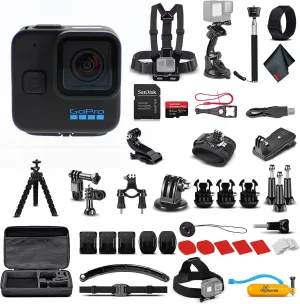 Go Pro HERO11 Hero11 Black Mini - Waterproof Action Camera with 5.3K Ultra HD Video, 24.7MP Photos, 1/1.9" Sensor, Stabilization   50-in-1 Accessory Kit   64GB Card   More