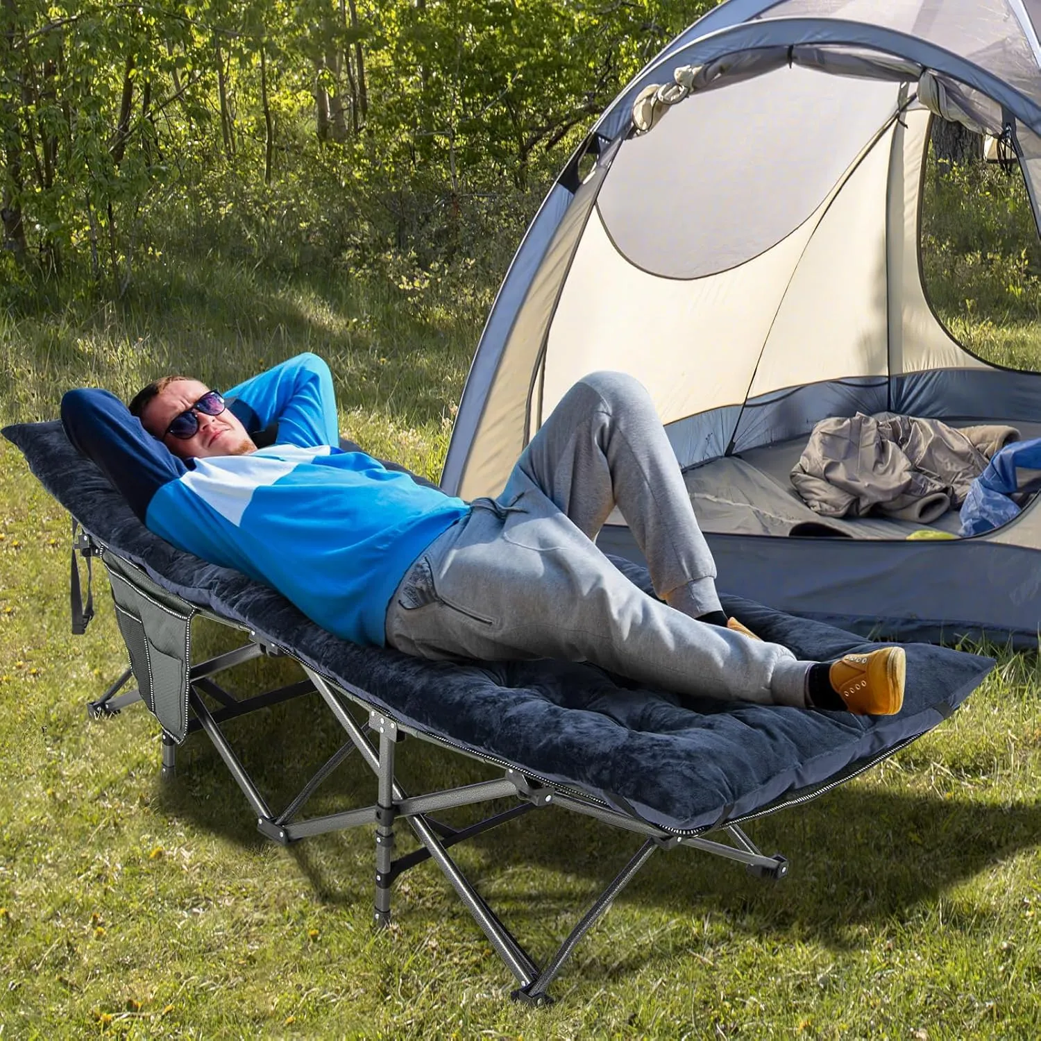 GOFLAME Camping Cot Mattress, Sleeping Cot Pad with Soft and Breathable Crystal Velvet, 75” x 27.5” Lightweight Comfortable Camping Cot Pad for Outdoor Hiking Vacation Traveling