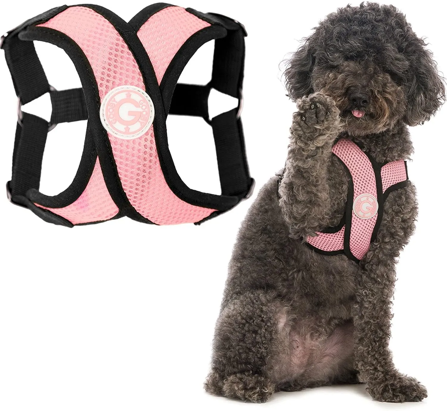Gooby - Comfort X Step-in Harness, Choke Free Small Dog Harness with Micro Suede Trimming and Patented X Frame, Pink, Small