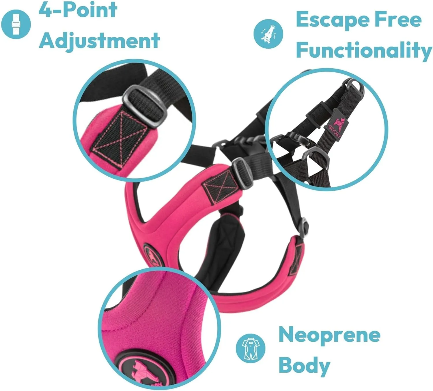 Gooby - Escape Free Sport Harness, Small Dog Step-In Neoprene Harness for Dogs that Like to Escape Their Harness, Blue, Small