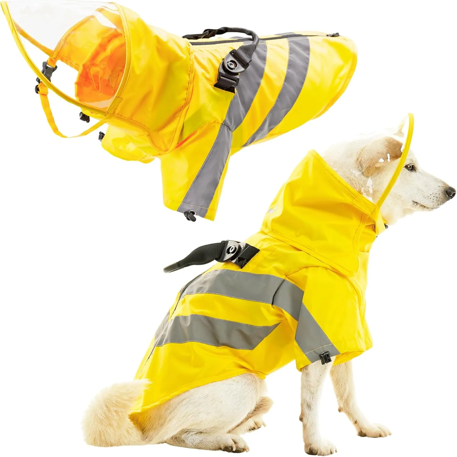 Gooby Wind Runner Anorak with Visor - Lightweight Waterproof Dog Rain Jacket, Built-in Harness, Reflective Linings, Pull Handle, Reversed Zipper Closure - Rain Coat for Dogs - Yellow, Small