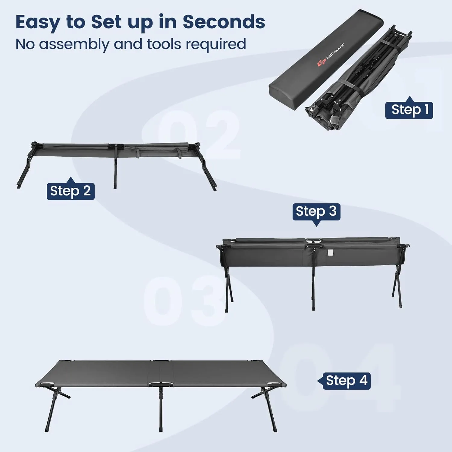 Goplus Folding Camping Cot with Carrying Bag, Portable Lightweight Outdoor Sleeping Bed for Adults Kids, 300LBS Weight Capacity, Heavy-Duty Camping Bed for Traveling