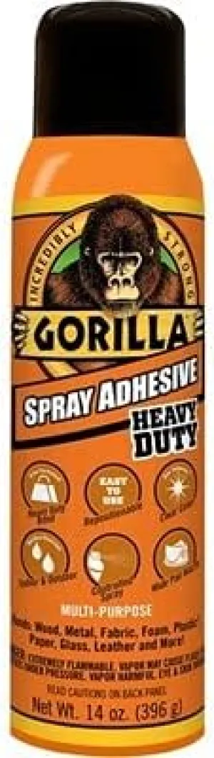Gorilla Heavy Duty Spray Adhesive, Multipurpose and Repositionable, 14 Ounce, Clear, 4 Pack