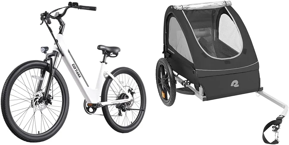 Gotrax Dolphin 26" 350W Electric Bike 30Miles Range & Retrospec Rover Kids Bicycle Trailer with 16" Wheels, Safety Features