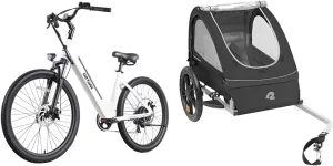 Gotrax Dolphin 26" 350W Electric Bike 30Miles Range & Retrospec Rover Kids Bicycle Trailer with 16" Wheels, Safety Features