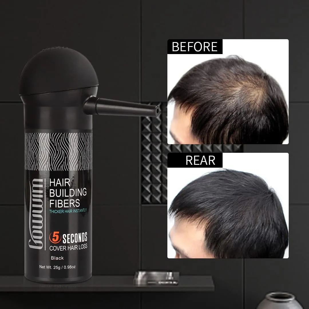 gowwim Hair Thickening Fibers 2-in-1 Kit Keratin Building Fibers, Spray Applicator & Hold Spray - Instantly Volumize Sparse Areas (Dark brown)