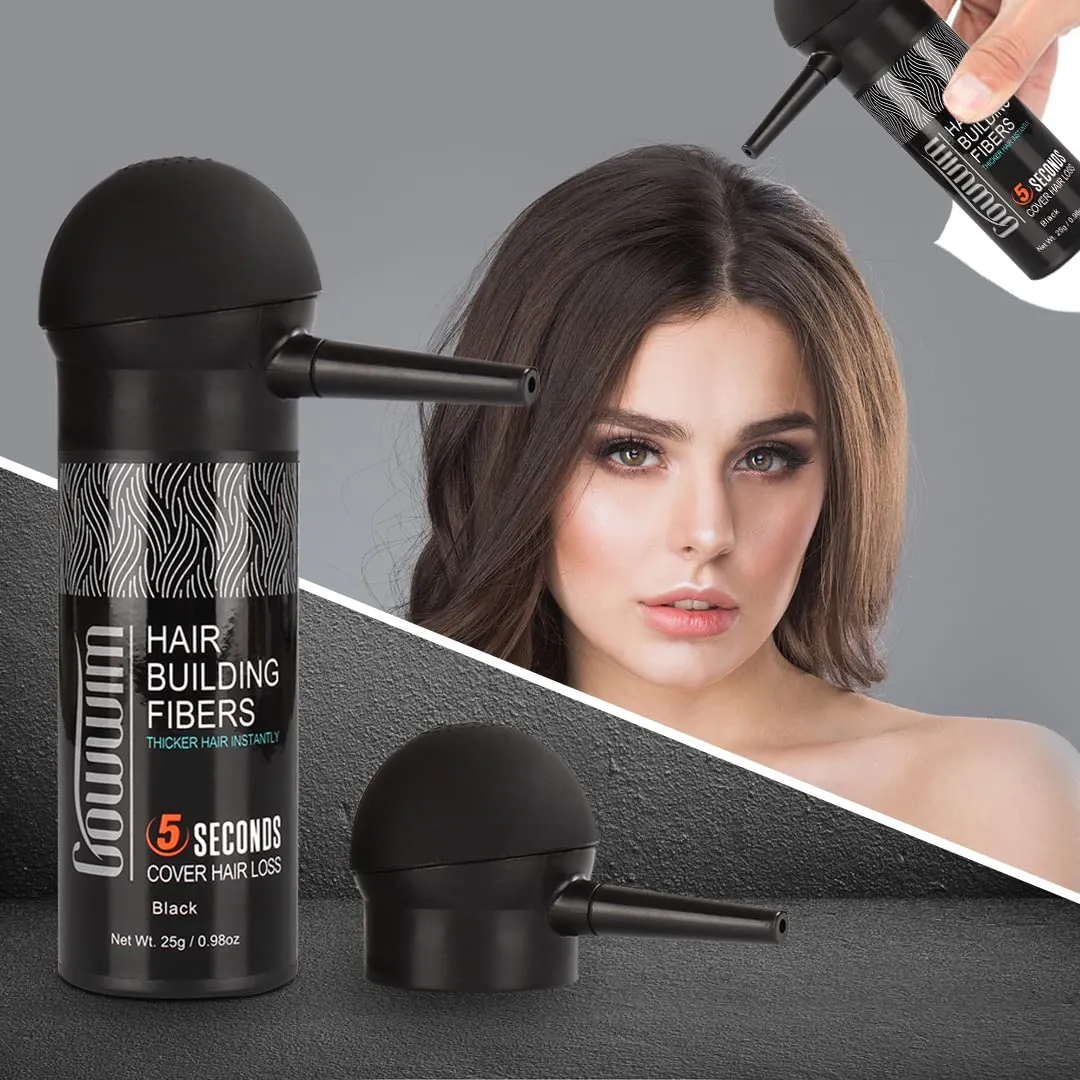 gowwim Hair Thickening Fibers 2-in-1 Kit Keratin Building Fibers, Spray Applicator & Hold Spray - Instantly Volumize Sparse Areas (Dark brown)