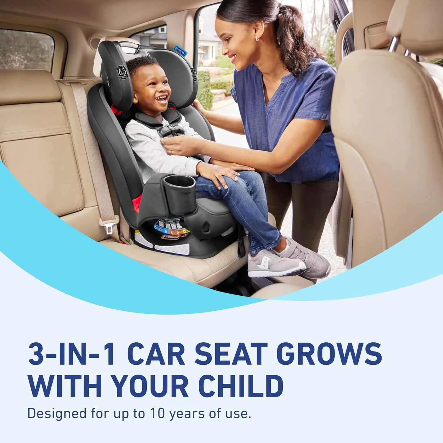 Graco TriRide 3-in-1 Reclining Car Seat, Clybourne - Rear & Forward Facing Car Seat, Highback Booster, Adjustable Headrest