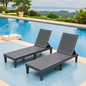 Greesum Outdoor Chaise Lounge Chairs Set of 2 with 5-Position Adjustable Backrest, Waterproof PP Sun Loungers for Garden Pool Beach Patio Deck Sunbathing, Grey