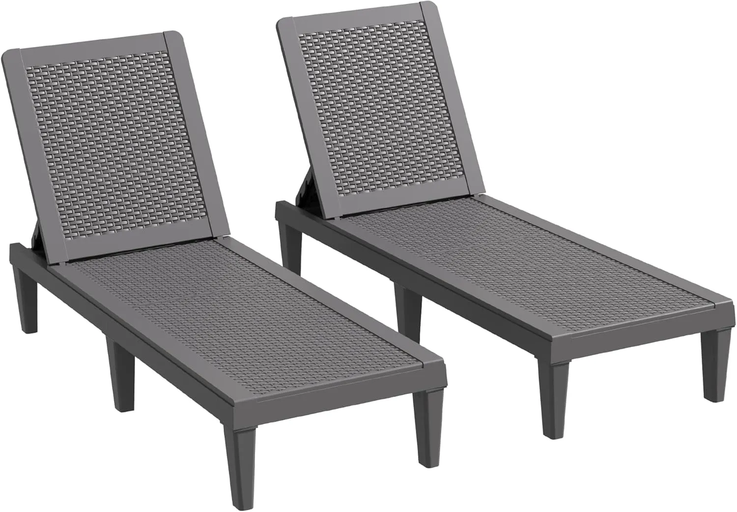 Greesum Outdoor Chaise Lounge Chairs Set of 2 with 5-Position Adjustable Backrest, Waterproof PP Sun Loungers for Garden Pool Beach Patio Deck Sunbathing, Grey