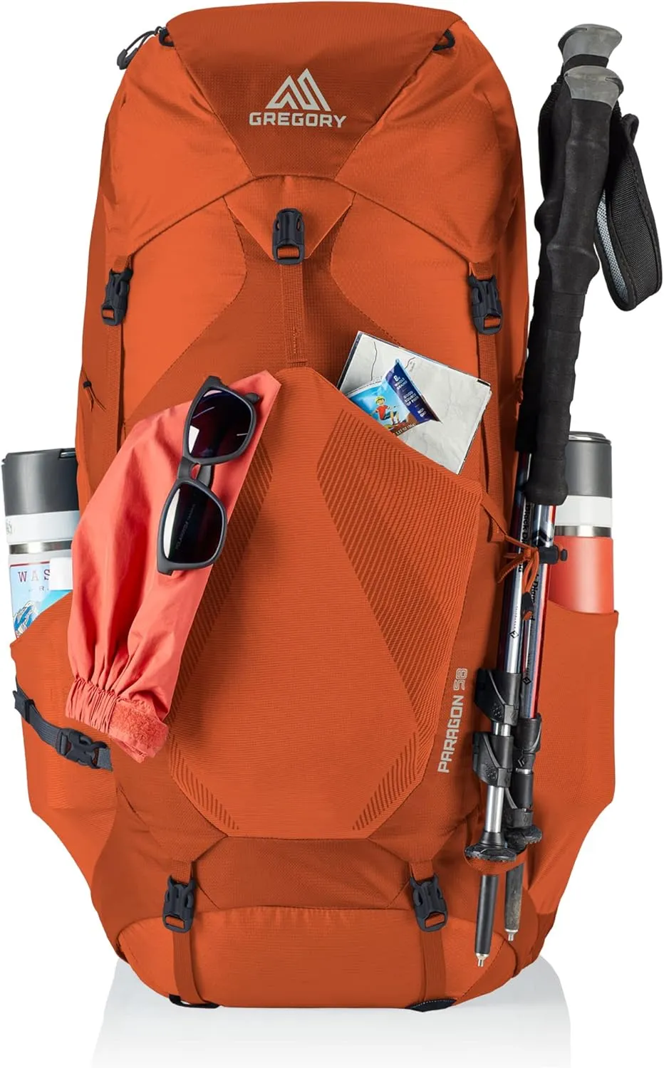 Gregory Paragon 58L Unisex Lightweight Backpacking Pack, Breathable Backpanel, Raincover Included, Water Bladder Sleeve (Reservoir not Included), Small/Medium, Ferrous Orange