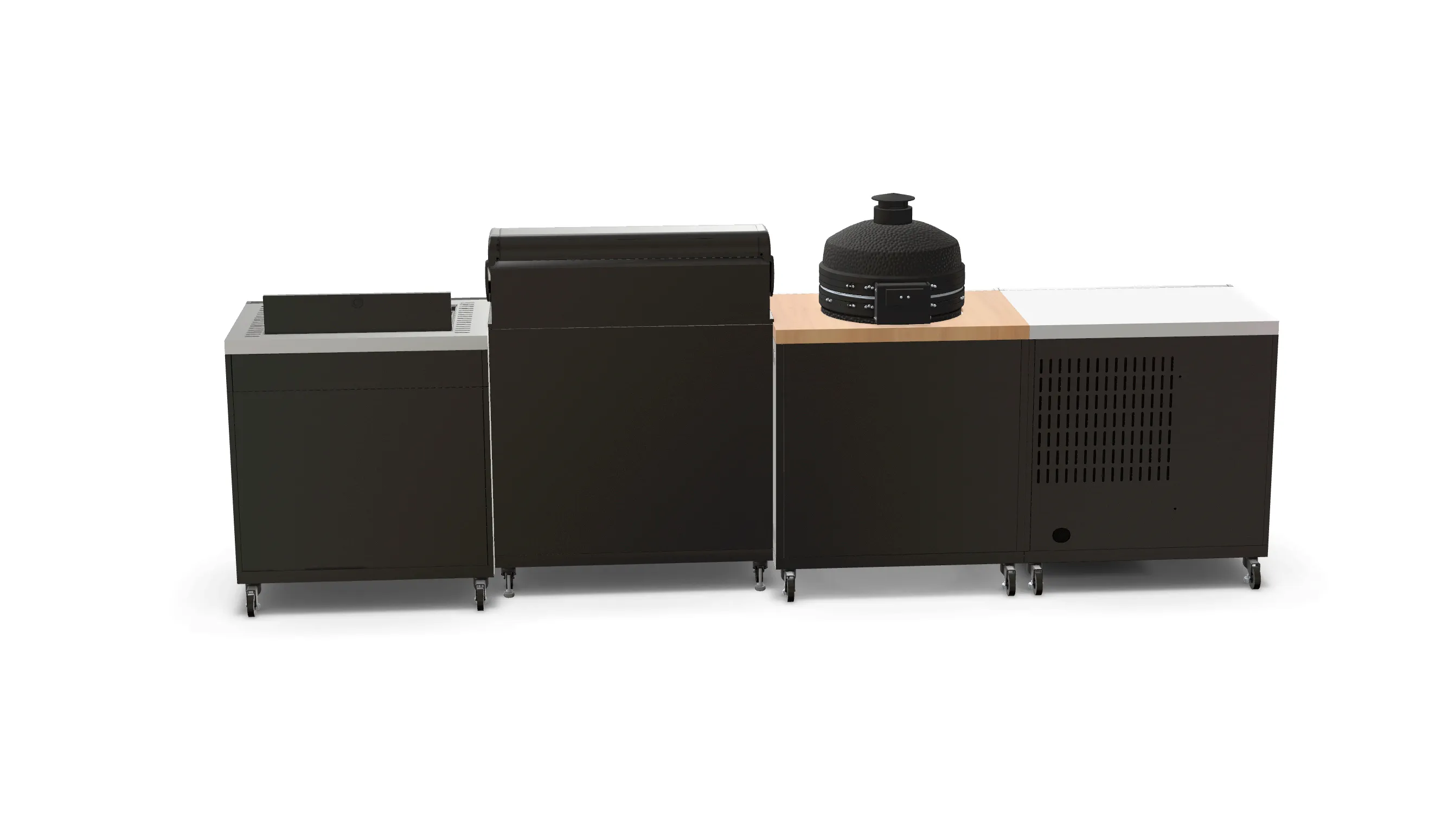 GRLLR Outdoor Kitchen 5 Burner BBQ, Stove unit,Fridge, and Kamado