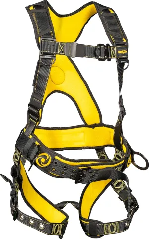 Guardian 21031 Cyclone Construction Harness with Waist Pad | Side D-Rings | OSHA & ANSI Compliant | Black/Yellow | XL