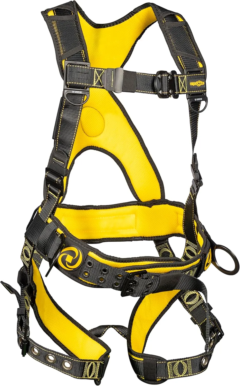 Guardian 21031 Cyclone Construction Harness with Waist Pad | Side D-Rings | OSHA & ANSI Compliant | Black/Yellow | XL