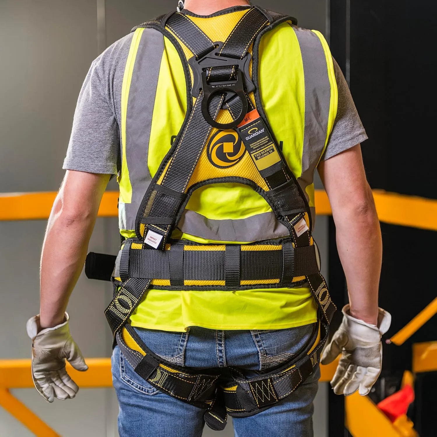 Guardian 21036 Cyclone Construction Harness with Waist Pad | Side D-Rings | Quick Connect Leg |OSHA & ANSI Compliant | Black/Yellow | XXL