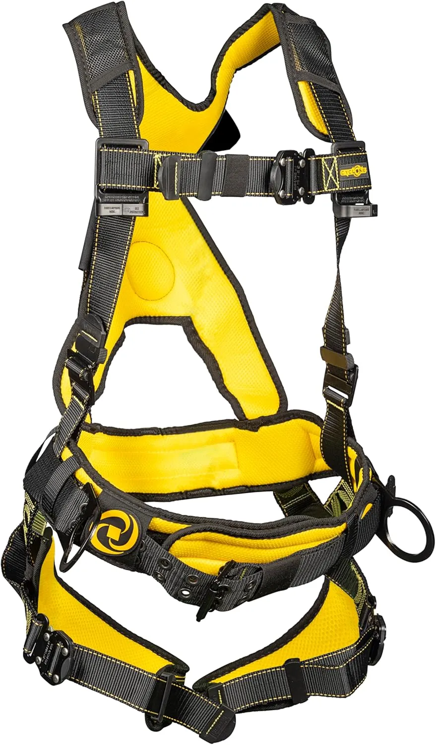 Guardian 21036 Cyclone Construction Harness with Waist Pad | Side D-Rings | Quick Connect Leg |OSHA & ANSI Compliant | Black/Yellow | XXL