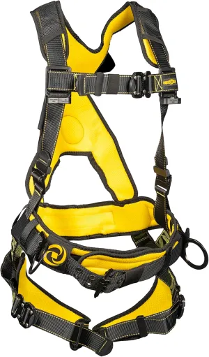 Guardian 21036 Cyclone Construction Harness with Waist Pad | Side D-Rings | Quick Connect Leg |OSHA & ANSI Compliant | Black/Yellow | XXL