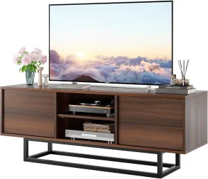 HAIOOU TV Stand for 50 55 Inch TV, Modern TV Console Small Entertainment Center with Sturdy Metal Base, Push-to-Open Doors and Soft-Close Hinges for Living Room, Bedroom - Walnut Brown